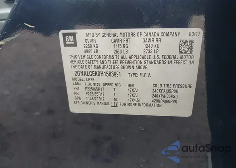 2017 Chevrolet Equinox Lt from USA, damaged, VIN 2GNALCEK9H1583991